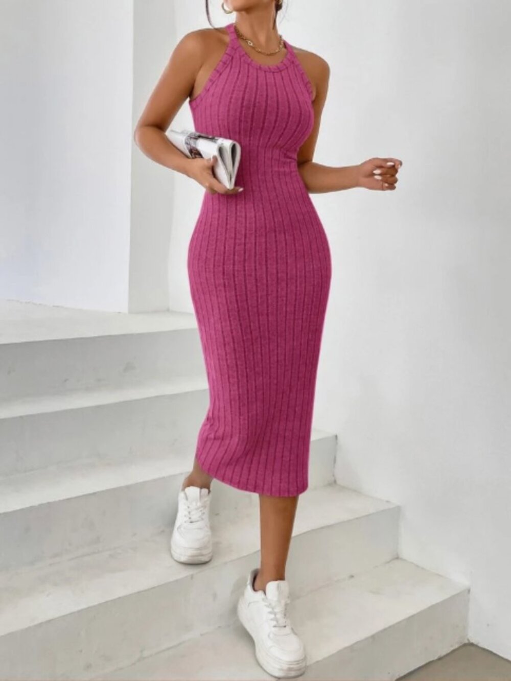 SHEIN Essence Pink Halter Neck Bodycon Dress – Size L